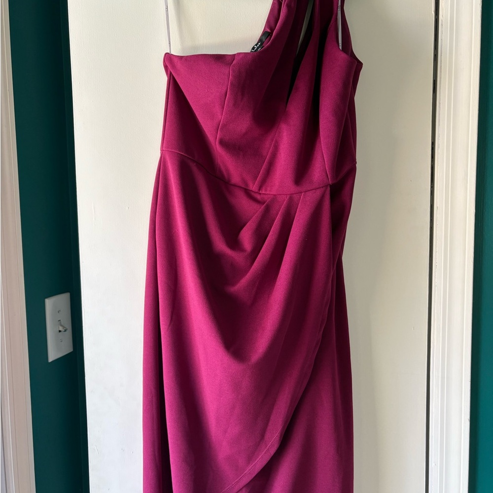 Lulu's Pink Asymmetrical Ruched One Shoulder Gown